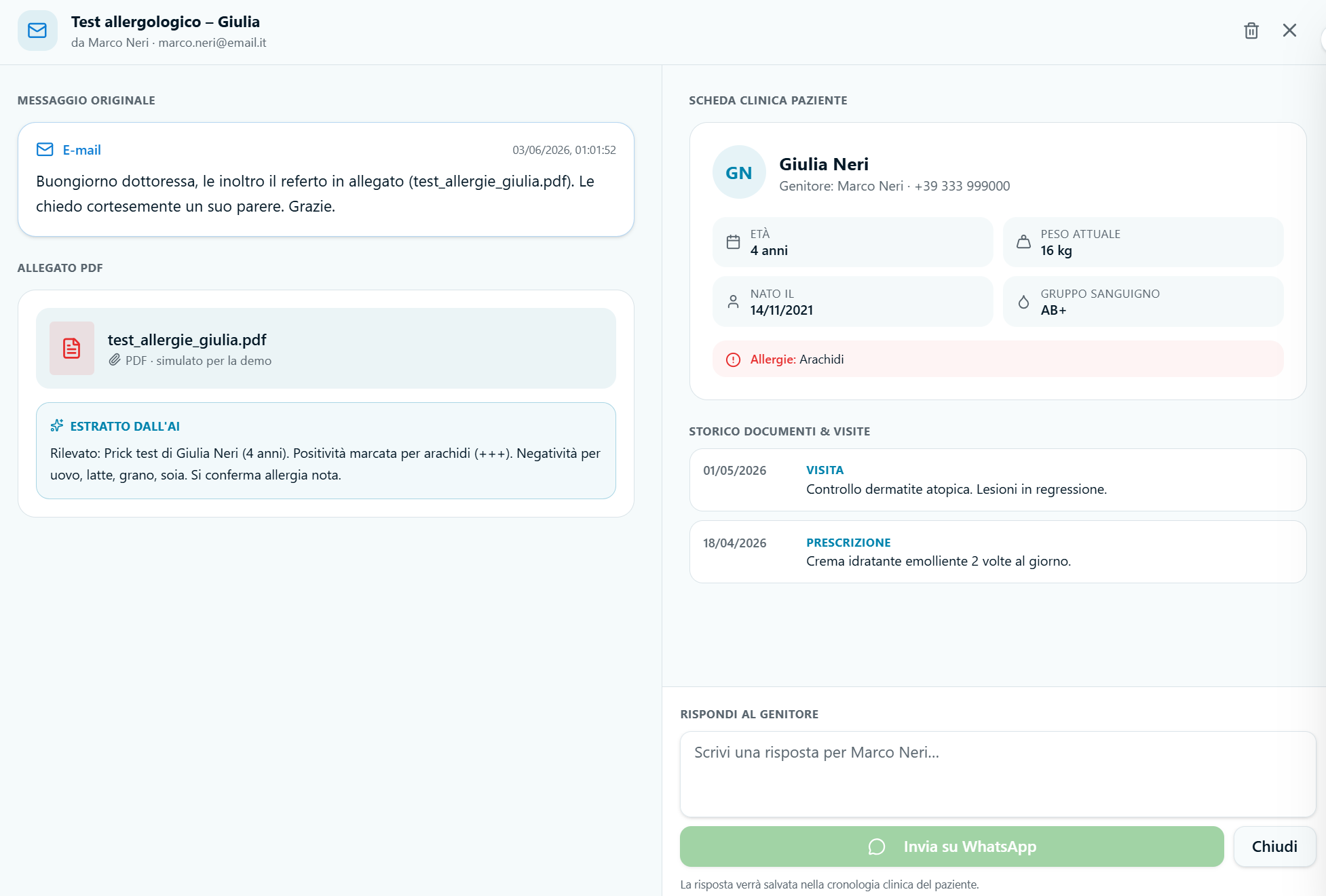 Gestione referto con estratto AI
